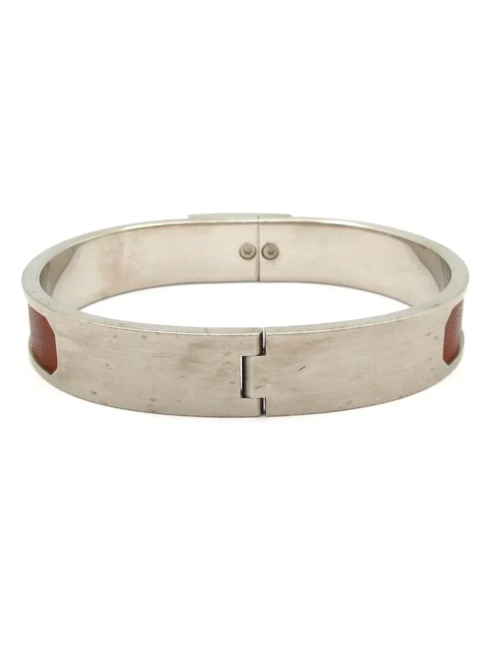 Hermes Bangle Leather Silver Brown Bracelet